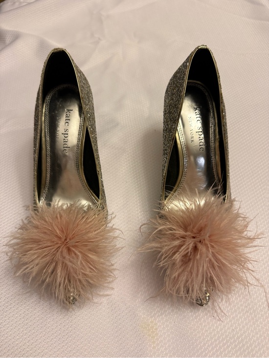 kate spade Shoes - kate spade Gold Glitter Pump with Blush Feather Pom